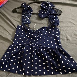 Large blue polka dot blouse